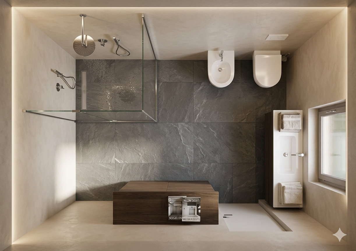 Render dall'alto del bagno